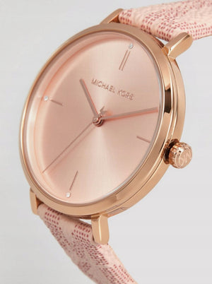  Shop Authentic Michael Kors Jayne Three Hand Rose Gold Dial Pink Leather Strap Watch For Women - MK7130 - Luxxuri