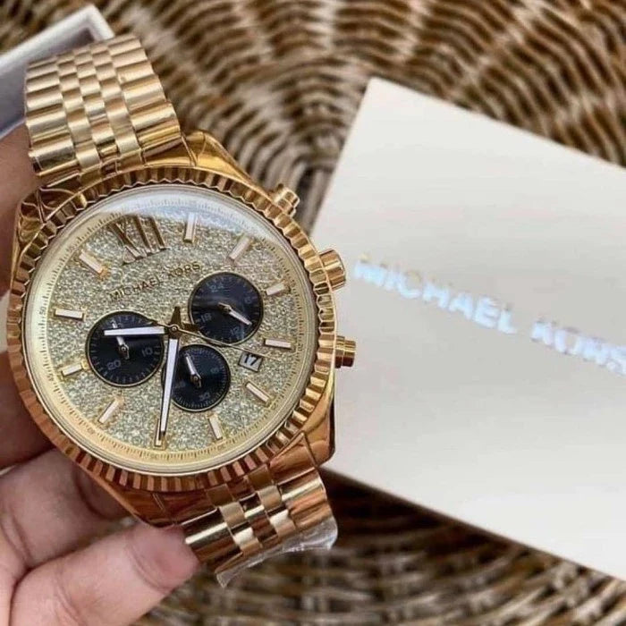  Shop Authentic Michael Kors Lexington Crystals Gold Dial Gold Steel Strap Watch for Men - MK8494 - Luxxuri