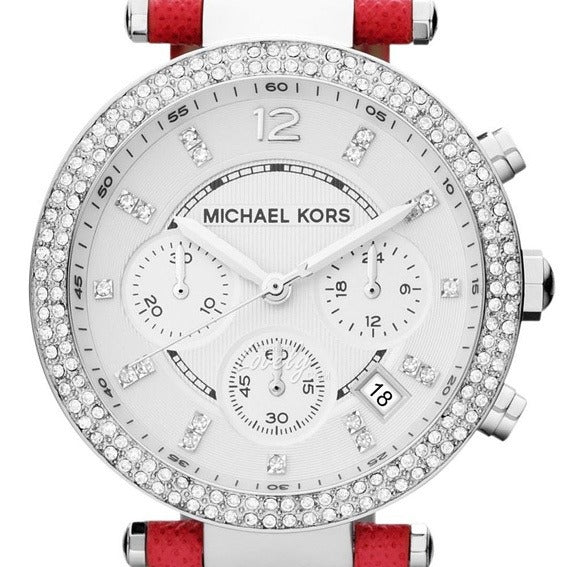  Shop Authentic Michael Kors Parker Silver Dial Red Leather Strap Watch for Women - MK2278 - Luxxuri