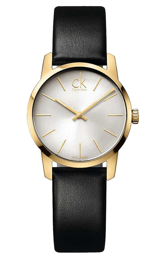  Shop Authentic Calvin Klein City Silver Dial Black Leather Strap Watch For Women - K2G23520 - Luxxuri