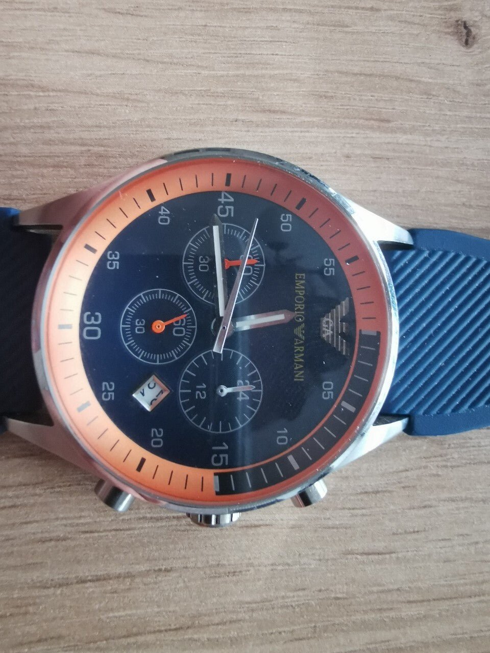  Shop Authentic Emporio Armani Chronograph Blue Dial Blue Rubber Strap Watch For Men - AR5864 - Luxxuri