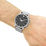 Shop Authentic Emporio Armani Luigi Chronograph Blue Dial Silver Mesh Bracelet Watch For Men - AR80038 - Luxxuri