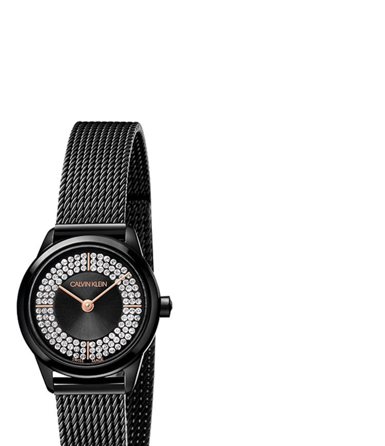  Shop Authentic Calvin Klein Minimal Diamonds Black Dial Black Mesh Bracelet Watch for Women - K3M2342R - Luxxuri
