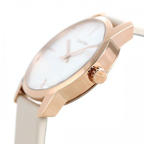  Shop Authentic Calvin Klein City Silver Dial White Leather Strap Watch for Women - K2G236X6 - Luxxuri