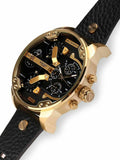  Shop Authentic Diesel Mr Daddy Black & Gold Dial Black Leather Strap Watch For Men - DZ7371 - Luxxuri