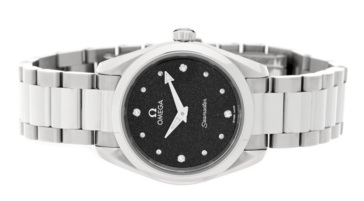  Shop Authentic Omega Seamaster Aqua Terra Quartz Diamond Black Dial Silver Steel Strap Watch for Women - 220.10.28.60.51.001 - Luxxuri