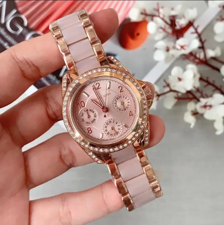 Michael Kors Blair Chronograph Rose Gold Dial Two Tone Steel Strap Watch for Women - MK5943