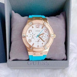  Shop Authentic Guess Jet Setter White Dial Turquoise Silicone Strap Watch For Women - W0564L3 - Luxxuri