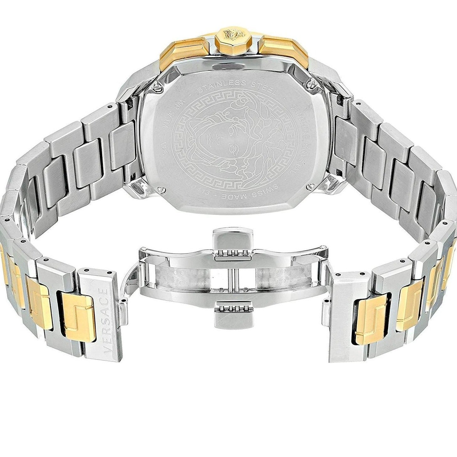  Shop Authentic Versace Dylos Chronograph Black Dial Two Tone Steel Strap Watch for Men - VQC100016 - Luxxuri