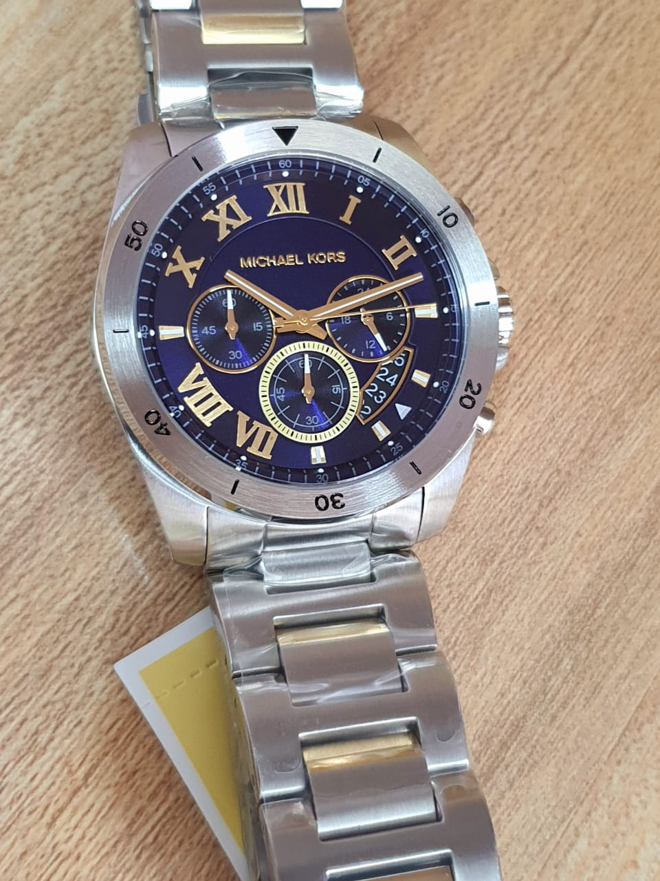  Shop Authentic Michael Kors Brecken Chronograph Blue Dial Two Tone Steel Strap Watch For Men - MK8437 - Luxxuri