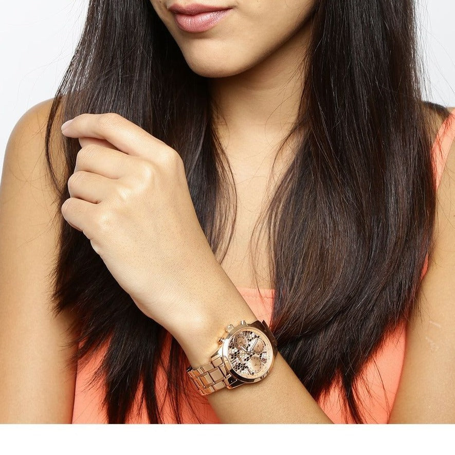  Shop Authentic Guess Mini Sunrise Quartz Rose Gold Dial Rose Gold Steel Strap Watch For Women - W0448L9 - Luxxuri