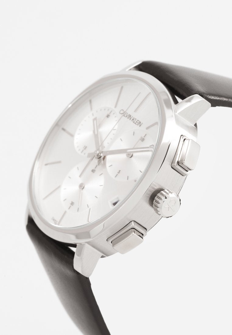  Shop Authentic Calvin Klein Posh Silver Dial Black Leather Strap Watch for Men - K8Q371C6 - Luxxuri