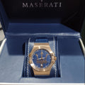  Shop Authentic Maserati Potenza 42mm Rose Gold & Blue Dial Blue Leather Strap Watch For Men - R8851108027 - Luxxuri