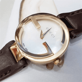  Shop Authentic Gucci G Interlocking Mother of Pearl Dial Brown Leather Strap Watch For Women - YA133516 - Luxxuri