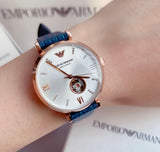  Shop Authentic Emporio Armani Gianni T-Bar Analog Silver Dial Blue Leather Strap Watch For Women - AR60020 - Luxxuri