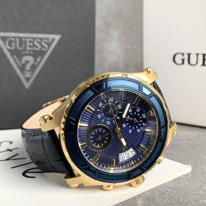  Shop Authentic Guess Pinnacle Chronograph Quartz Blue Dial Blue Leather Strap Watch For Men - W0673G2 - Luxxuri