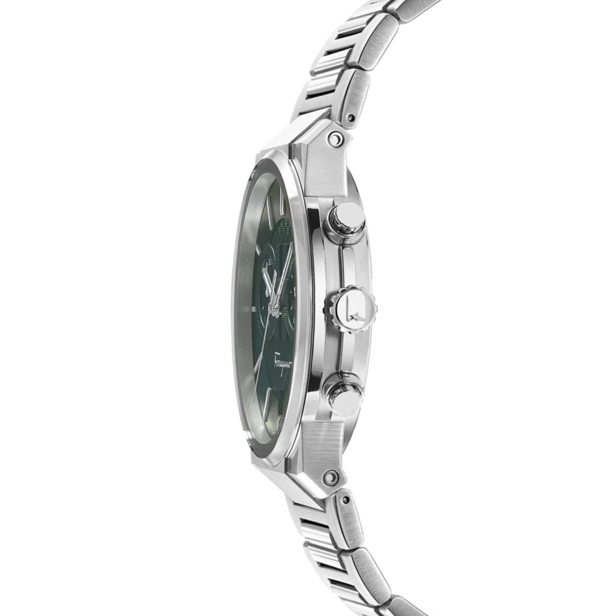 Salvatore Ferragamo Sapphire Chrono Green Dial Silver Steel Strap Watch for Men - SFME00421