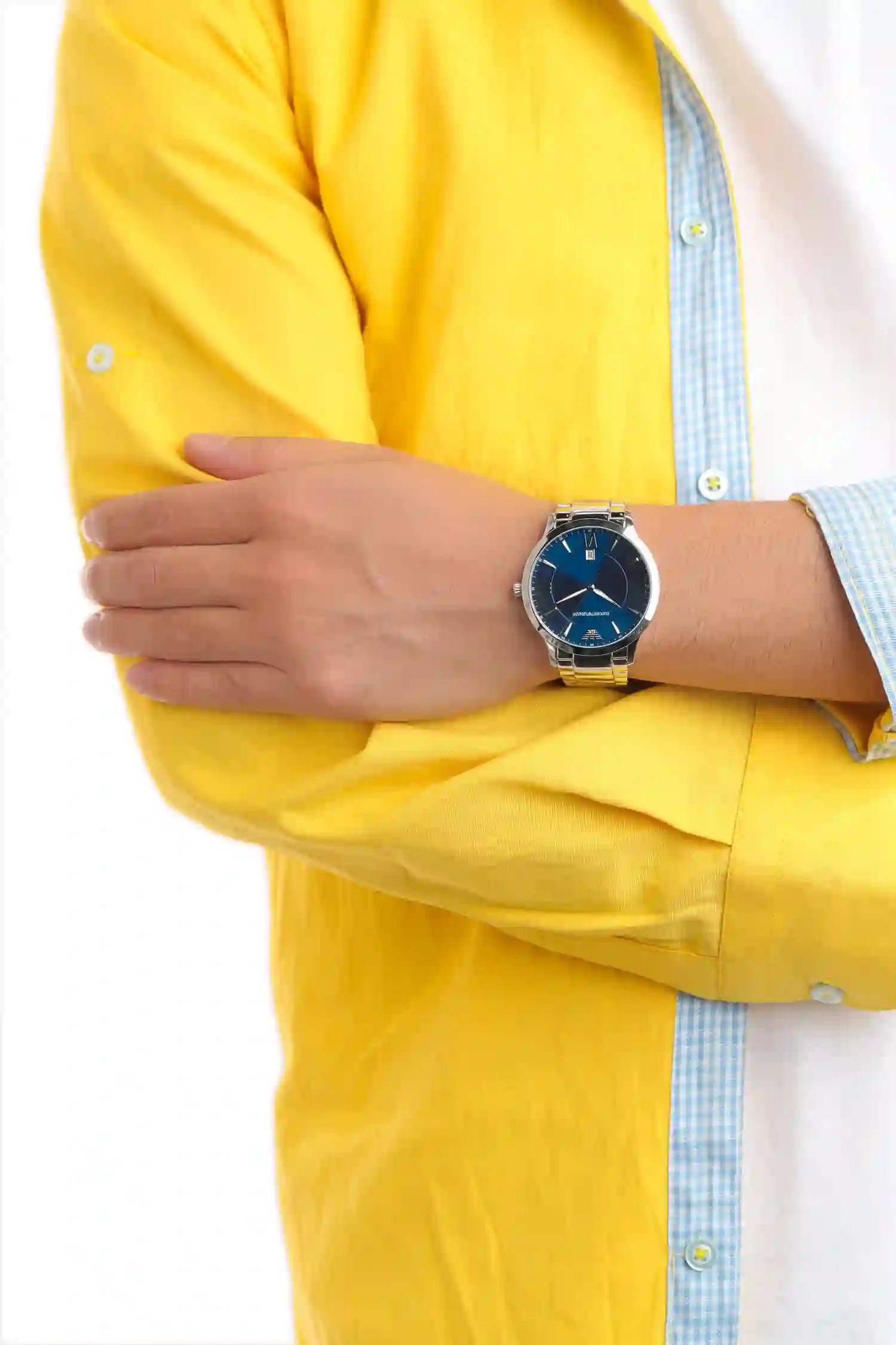  Shop Authentic Emporio Armani Giovanni Quartz Blue Dial Silver Steel Strap Watch For Men - AR11227 - Luxxuri