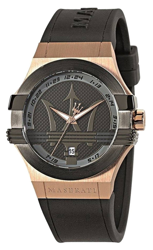  Shop Authentic Maserati Potenza Black & Rose Gold Dial Black Rubber Strap Watch For Men - R8851108002 - Luxxuri