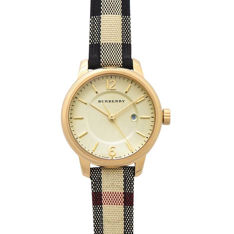  Shop Authentic Burberry Classic Champagne Gold Dial Horseferry Leather Strap Watch for Women - BU10104 - Luxxuri