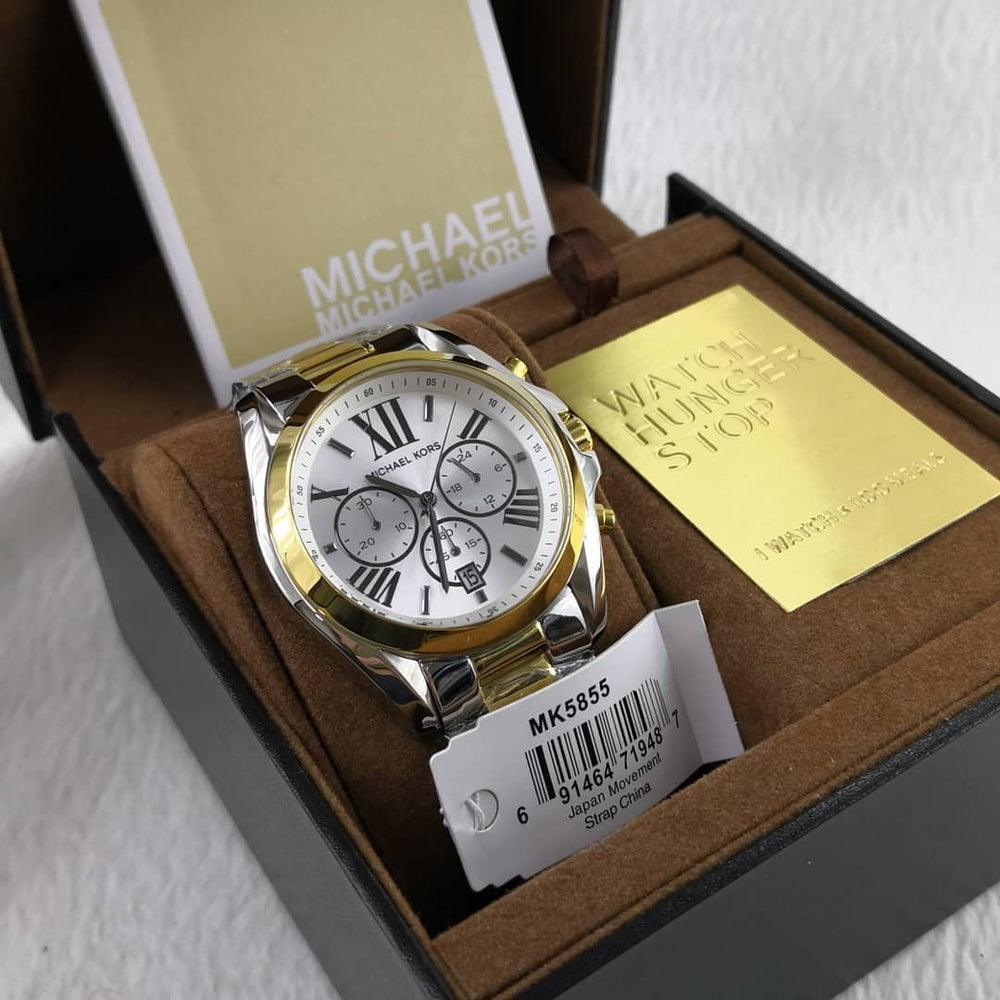 Michael Kors Bradshaw Chronograph Silver Dial Two Tone Steel Strap Watch For Women - MK5855