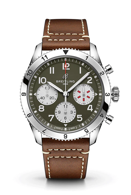  Shop Authentic Breitling Avi Chronograph 42 Curtiss Warhawk Green Dial Brown Leather Strap Watch for Men - A233802A1L1X1 - Luxxuri