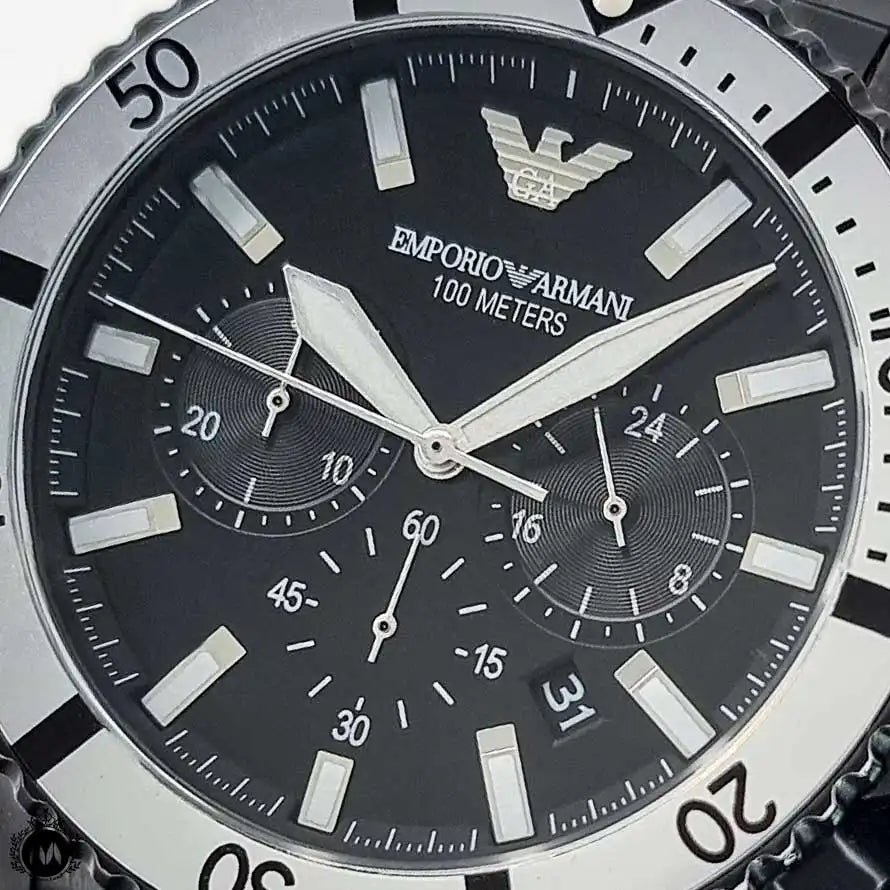  Shop Authentic Emporio Armani Diver Chronograph Black Dial Black Steel Strap Watch For Men - AR80050 - Luxxuri