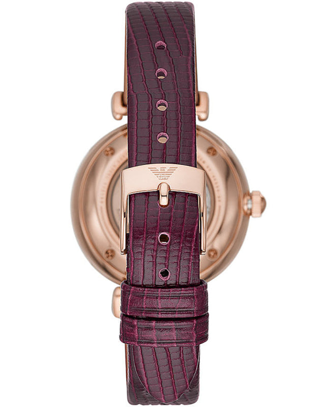  Shop Authentic Emporio Armani Meccanico Automatic Silver Dial Burgundy Leather Strap Watch For Women - AR60044 - Luxxuri