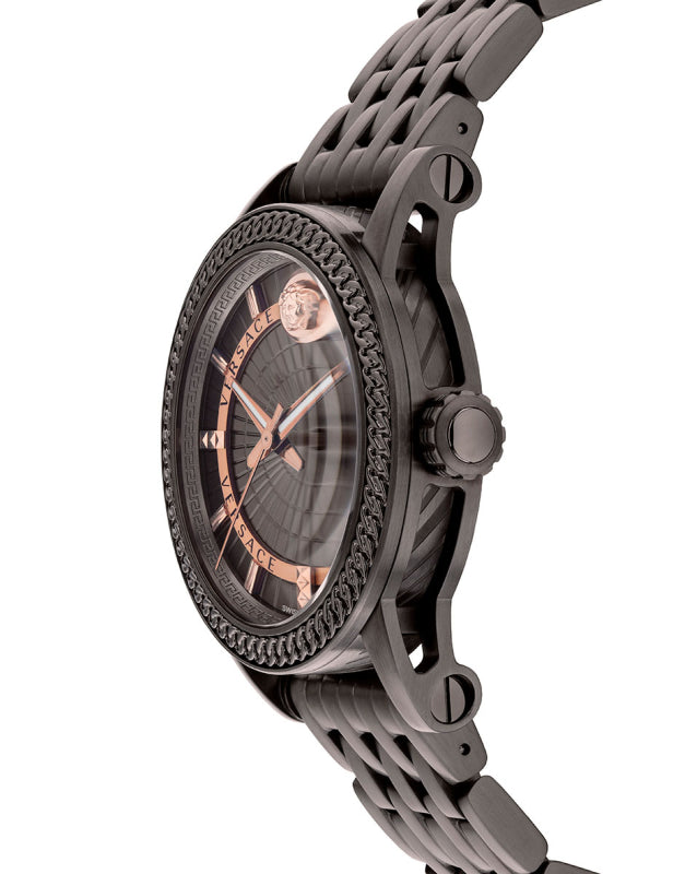  Shop Authentic Versace Viamond Quartz Black Dial Grey Steel Strap Watch For Men - VEPO00520 - Luxxuri