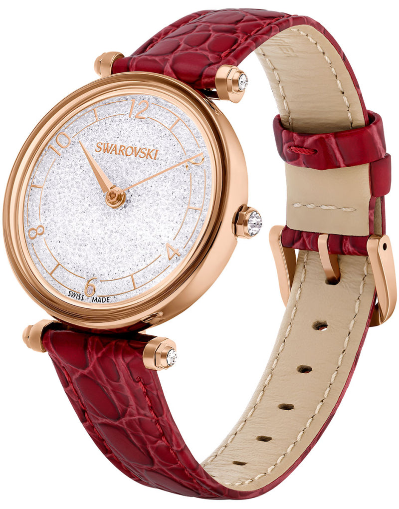  Shop Authentic Swarovski Crystalline Wonder Silver Dial Red Leather Strap Watch for Women - 5656905 - Luxxuri