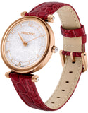  Shop Authentic Swarovski Crystalline Wonder Silver Dial Red Leather Strap Watch for Women - 5656905 - Luxxuri