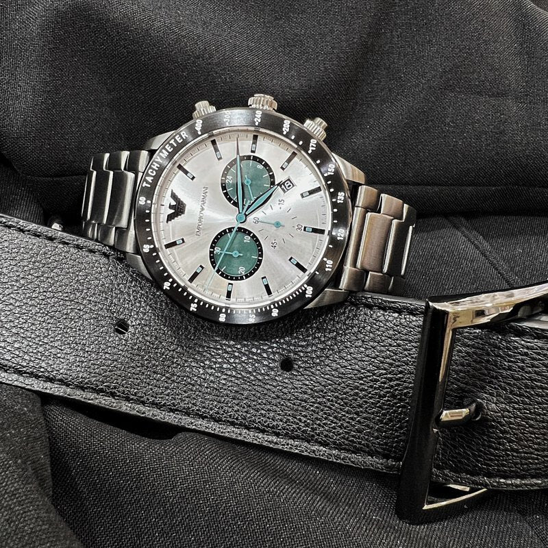  Shop Authentic Emporio Armani Mario Chronograph White Dial Black Steel Strap Watch For Men - AR11471 - Luxxuri