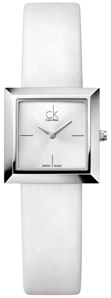  Shop Authentic Calvin Klein Mark Silver Dial White Leather Strap Watch for Women - K3R231L6 - Luxxuri