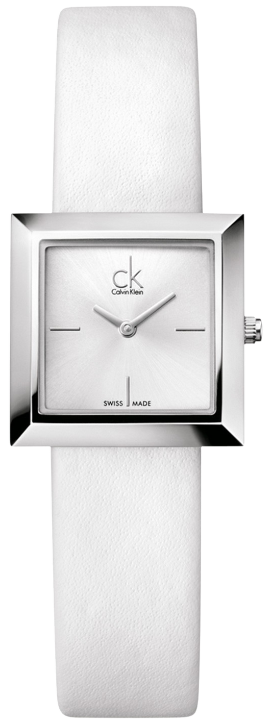  Shop Authentic Calvin Klein Mark Silver Dial White Leather Strap Watch for Women - K3R231L6 - Luxxuri