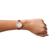  Shop Authentic Emporio Armani Two-Hand Analog White Dial Red Leather Strap Watch For Women - AR11532 - Luxxuri