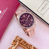  Shop Authentic Michael Kors Lexington Chronograph Red Dial Rose Gold Steel Strap Watch For Women - MK7275 - Luxxuri