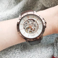 Maserati Ingegno Automatic White Skeleton Dial Brown Leather Strap Watch For Men - R8821119003