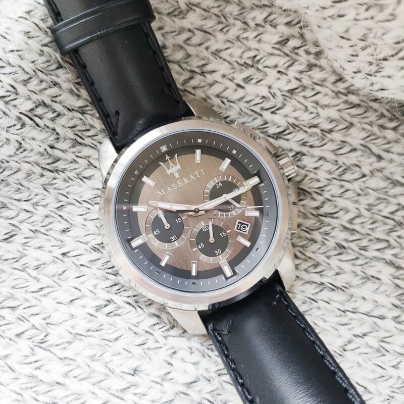  Shop Authentic Maserati Successo 44mm Grey Dial Black Leather Strap Watch For Men - R8871621006 - Luxxuri