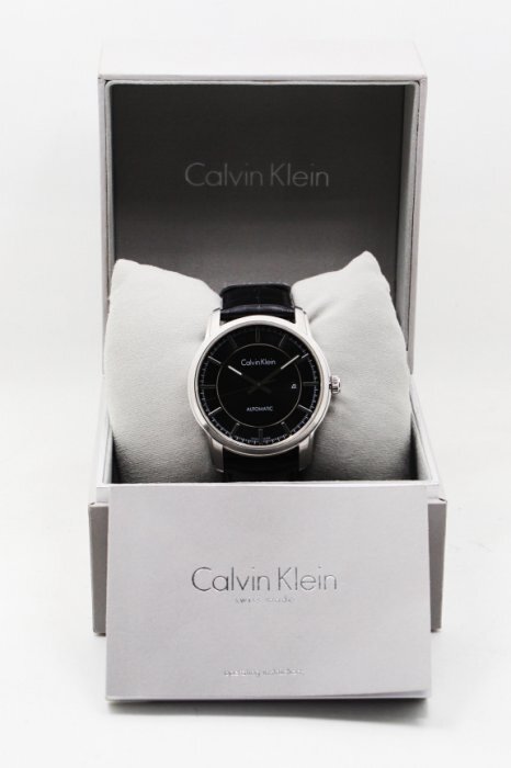  Shop Authentic Calvin Klein Infinity Automatic Black Dial Black Leather Strap Watch for Men - K5S341C1 - Luxxuri