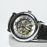  Shop Authentic Emporio Armani Luigi Silver Skeleton Dial Black Leather Strap Watch For Men - AR1981 - Luxxuri