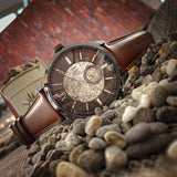  Shop Authentic Fossil Townsman Automatic Skeleton Black Dial Brown Leather Strap Watch for Men - ME3181 - Luxxuri