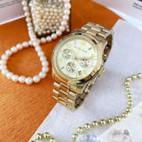  Shop Authentic Michael Kors Runway Chronograph Gold Dial Gold Steel Strap Watch For Women - MK7323 - Luxxuri