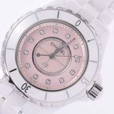  Shop Authentic Chanel J12 Quartz Diamonds Pink Dial White Steel Strap Watch for Women - J12 H5513 - Luxxuri