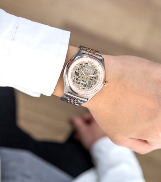  Shop Authentic Emporio Armani Meccanico White Dial Two Tone Stainless Steel Watch For Men - AR60002 - Luxxuri