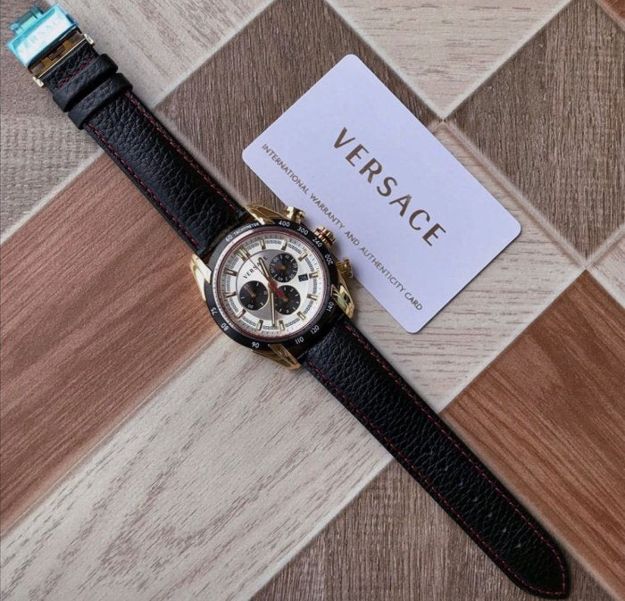  Shop Authentic Versace V-Ray Chronograph White Dial Black Leather Strap Watch for Men - VDB040014 - Luxxuri