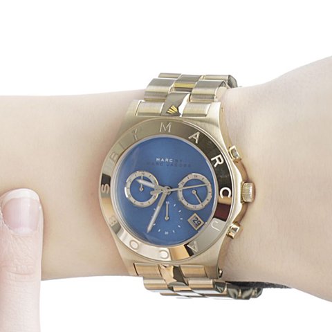  Shop Authentic Marc Jacobs Blade Chronograph Blue Dial Gold Steel Strap Watch for Women - MBM3307 - Luxxuri