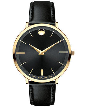  Shop Authentic Movado Ultra Slim Black Dial Black Leather Strap Watch For Women - 0607091 - Luxxuri