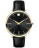  Shop Authentic Movado Ultra Slim Black Dial Black Leather Strap Watch For Women - 0607091 - Luxxuri