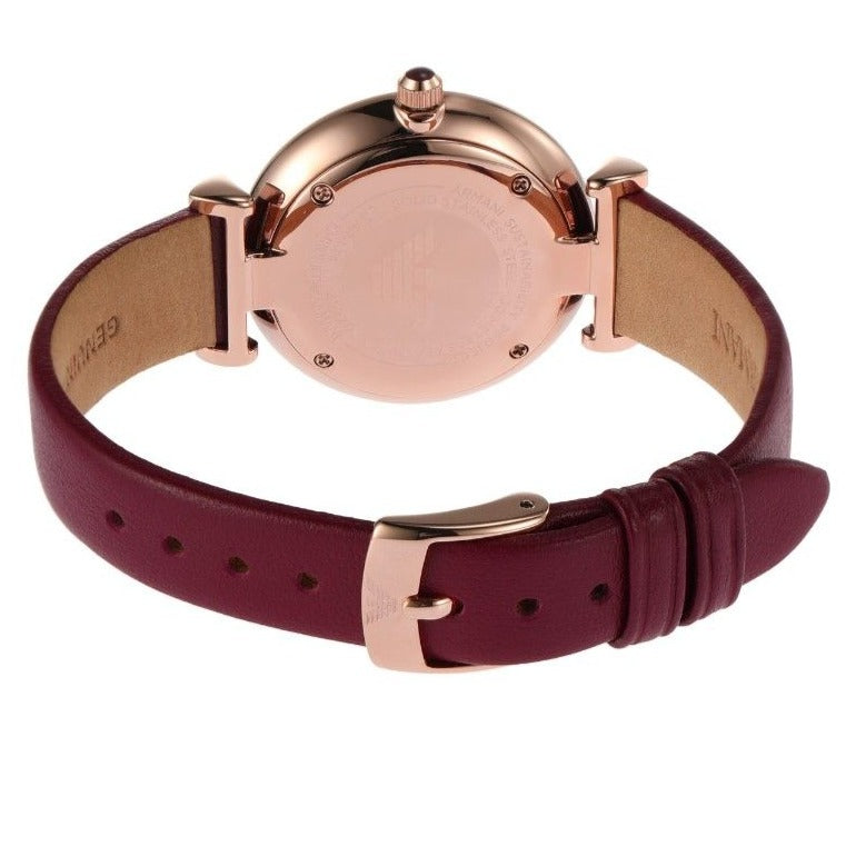  Shop Authentic Emporio Armani Gianni T Bar Crystals Maroon Dial Maroon Leather Strap Watch for Women - AR11487 - Luxxuri