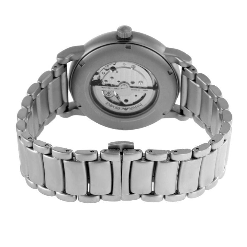  Shop Authentic Emporio Armani Meccanico Automatic Skeleton Black Dial Silver Steel Strap Watch For Men - AR60021 - Luxxuri